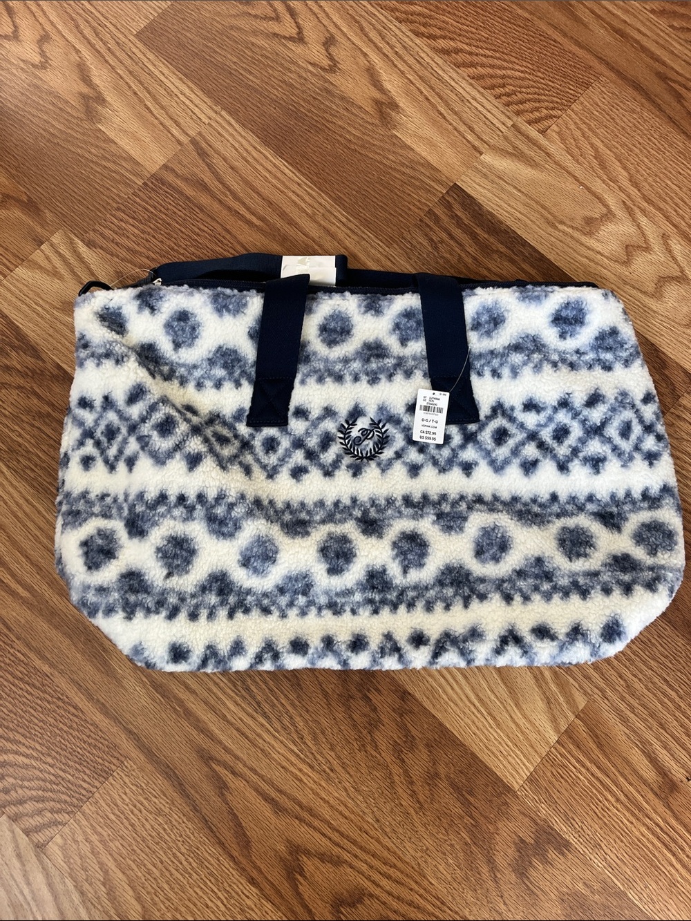 PINK
Cozy Patterned Faux Shearling Tote Bag - Navy & White